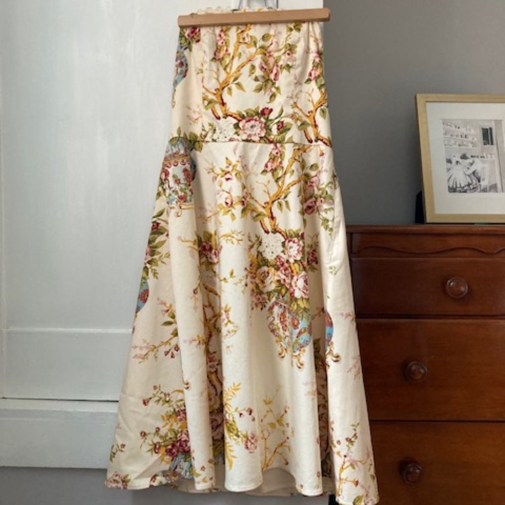 Moda International Strapless Floral Cream and Pink Maxi Dress